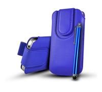 Phone Protection - Button Leather Pull Tab Case Pouch & Stylus Fits Various Samsung Phones/Mobiles - Dark Blue - Samsung Galaxy Fame S6810 (S)