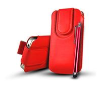 Phone Protection - Button PU Leather Pull Tab Case Cover Pouch & Stylus For Various Mobile Phones - Red - Blackberry Curve 9320 (L)