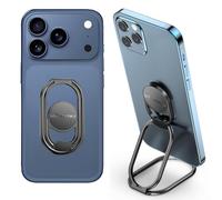 Phone Ring Holder-with Car Magnetic Phone Mount Metal Phone Ring Finger Kickstand Black Cell Phone Grip Compatible with iPhone iPad Smartphones Tablets