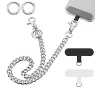 Phone Security Strap Anti Theft, 19.69 Inch Stainless Steel Phone Leash Anti Theft for Phones Case with Chain, Multipurpose Pants Chain for Women, Men Wallets, Keys, (Black & White, 2 Pads 1 Lanyard