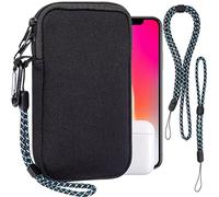 Phone Sock, Universal Shock & Impact Resistant Neoprene Pouch with Carabiner and Lanyard Strap Sleeve Case for Hiking & Travelling Phone Bag Fits Phones up to 7 Inches, Black, M