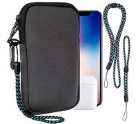 Phone Sock, Universal Shock & Impact Resistant Neoprene Pouch with Carabiner and Lanyard Strap Sleeve Case for Hiking & Travelling Phone Bag Fits Phones up to 7 Inches, Gray, M