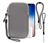 Phone Sock, Universal Shock & Impact Resistant Neoprene Pouch with Carabiner and Lanyard Strap Sleeve Case for Hiking & Travelling Phone Bag Fits Phones up to 7 Inches, Light gray, M