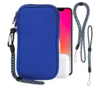 Phone Sock, Universal Shock & Impact Resistant Neoprene Pouch with Carabiner and Lanyard Strap Sleeve Case for Hiking & Travelling Phone Bag Fits Phones up to 7 Inches, Light Blue, M