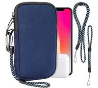 Phone Sock, Universal Shock & Impact Resistant Neoprene Pouch with Carabiner and Lanyard Strap Sleeve Case for Hiking & Travelling Phone Bag Fits Phones up to 7 Inches, Blue, M