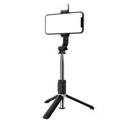 Phone Stand - Tripod for Selfie - Manual Mobile Phone Holder Extendible in Three Colours with Light for Travel Video Makeup