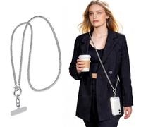 Phone Strap Crossbody Chain 360° Rotating Detachable Cell iPhone Lanyard with Stainless Steel Clip Tether Finger Ring Hook Comfortable Neck Cross Body for Phones for Women Anti-Drop Anti Theft Silver