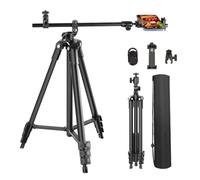Phone Tripod, Arsoer 67" Adjustable Height Tripod with Horizontal Column and Removable Clip Mount for Overhead Shot, 360° Rotation Tripod Stand with Wireless Remote/Carry Bag for Camera/iPhone Asr-604