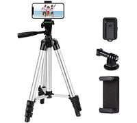 Phone Tripod,LINKCOOL 42" Aluminum Lightweight Portable Camera Tripod for iPhone/Samsung/Smartphone/Action Camera/DSLR Camera with Phone Holder & Wireless Bluetooth Control Remote (Silver)