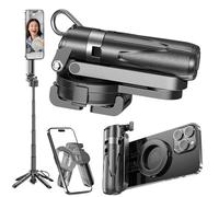 Phone Tripod & Selfie Stick, Universal Extendable and Portable Selfie Stick with Wireless Remote Control, Bluetooth Magnetic Ring Travel Tripod Stand,Compatible with Iphone, Smartphones etc (Black)