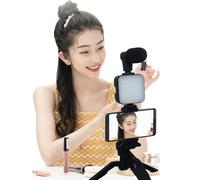 Phone Vlogger Kit - Complete Video Recording Kit Tripod | Portable Led Light Smartphone Stand for Live Streaming Content Creation Filming onlinn Classes Interviews Reels shotting Setup