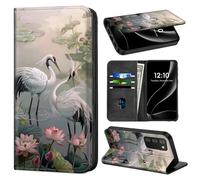 Phone Wallet for Galaxy A03S(US Version) with Card Holder for Samsung A03S Case PU Leather Folio with RFID Blocking Stand Phone Cover Magnetic Closure,Lotus Pond with Black White Divine Birds