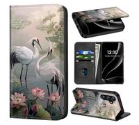 Phone Wallet for Galaxy A04S with Card Holder for Samsung A04S Case PU Leather Folio with RFID Blocking Stand Phone Cover Magnetic Closure,Lotus Pond with Black White Divine Birds