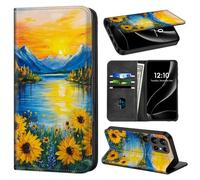 Phone Wallet for Galaxy S24 Ultra with Card Holder for Samsung Galaxy S24 Ultra Case RFID Blocking Stand with PU Leather Folio Phone Cover Magnetic Closure,Oil painting Sunflowers Snow Mountain Sunset