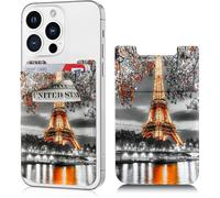 Phone Wallet Stick on, Cell Phone Card Holder Pocket for Back of Phone with Stretchy Lycra Design, Credit Card ID Holder Sleeves Sticker for Galaxy Android Smartphone Case, Orange Leaning Tower