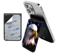 Phone Wallet Stick on, Leather Phone Card Holder,Adhesive Flip Wallet for Phone Case & Back of Cell Phone, Sticky Credit Card for Cell Phone with Elastic Magnetic Closure, American Flag Eagles