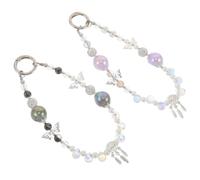 Phone Wrist Strap with Crystal Charm Butterfly 2pcs Beaded for Keys | Artificial Pearl and Plastic Accents, Lightweight Secure Fit, Elegant Feminine Style for Casual Outings and Special Events