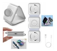 PhoneMoov White Foldable Folding Induction Charger for Iphone 15/14/13/12/11 Pro Max Mag Safe Compatible Magnetic Charger Fast Charge for Applewatch / AirPods 2 / 3 / Pro Charge 3 Devices