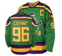Phoneutrix Charlie Conway #96 Mighty Ducks Movie Hockey Jersey White Green, Green, Medium
