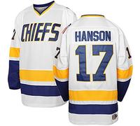 Phoneutrix Hanson Brothers Charlestown Chiefs 16 Jack 17 Steve 18 Jeff Slap Shot Movie Hockey Jersey Blue, 17 White, Medium