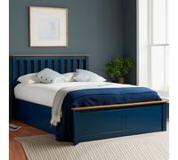 phoney wooden ottoman storage small double bed in navy blue