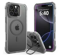 Phonic Pro Shield iPhone 16 Pro Case [Invisible Kickstand] 12ft Military-Grade Drop Protection Crystal Clear Back, Compatible with MagSafe, Slim Shockproof Case For iPhone 16 Pro (Gunmetal)