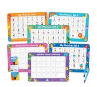 Phonics Sounds & Letter Tracing Set, 6 Double-Sided A3 Alphabet Mats, 5 Erasable Tripod Grip Pencils, Ages 3-5 Alphabet Practice | Love Writing Co
