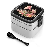 Phonograph Musical Notes Flowers Adult Bento Stackable Lunch Box Food Container Meal Prep with Cutlery