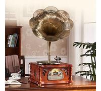 Phonograph Turntable Wireless Speaker with Aux-in, FM Radio, USB Port - Nostalgic Gramophone Vintage Retro Style