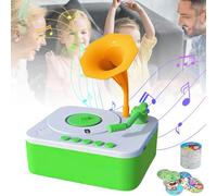 Phonograph with 96 Colorful Cards Learning Sensory Toy Ideal Entertainment for Boys and Girls Aged 3-6, Story Music Player, Toddler Pre-Kindergarten Toy, Little Music Story Telling Box (Green)