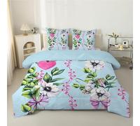 phonxia Blue Queen Size Duvet, Coverless Duvet 7.5 Tog with Garden, Soft Lightweight Comforter Set, 1 Quilt 228x228cm with 2 Pillowcases, Machine Washable Floral Leaves P12