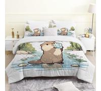 phonxia Cute Duvet King Size - Coverless Duvet 4.5 Tog with Animals Objects, Soft Lightweight Comforter Set, 1 Quilt King Size 230x220cm with 2 Pillowcases, Machine Washable Mountain Forest U96