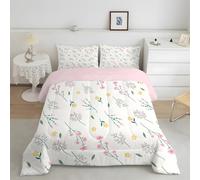 phonxia Double Duvet 7.5 Tog - Abstract floral Reversible Coverless Duvet Jungle Comforter 3 Piece Breathable - Pink/White Quilt Double 200x200 with 2 Pillowcases J219