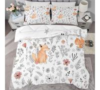 phonxia Floral Animals Fox Double Duvet, Reversible Jungle deer and pine trees Coverless Duvet, Quilt for All Seasons Comforter with 2 Pillowcases, Washable Microfiber Duvets Double, 200x200cm - Z6