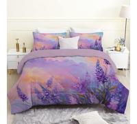 phonxia Floral Meadow Landscape Duvet Super King Size - Coverless Duvet 4.5 Tog with Lavender, Lightweight Comforter Set for All Season, 1 Summer Superking Quilt 260x220cm with 2 Pillowcases, V48