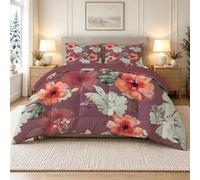 phonxia green leaves Coverless Duvet Super King 10.5 Tog - Large Watercolor Blooms Reversible Machine Washable Quilt, Bedding Set 220x260 cm with 2 Pillowcases, Soft Breathable Premium Bedding SO130