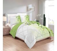 phonxia Green Super King Duvet Reversible - Bamboo Duvet Coverless, Microfiber All-Season Soft Bed Quilt, White Print, Machine Washable, 260x220cm Includes 2 Pillowcases - C148