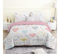 phonxia Heart Pattern Duvet Double - Coverless Duvet 4.5 Tog with Pastel Girly Hearts, Soft Lightweight Comforter Set for All Season, 1 Summer Quilt Double 200x200cm with 2 Pillowcases, V159