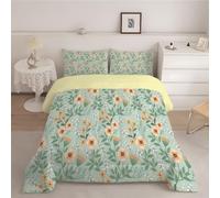 phonxia King Size Duvet - Floral Pattern Reversible Comforter Leaf Coverless for Autumn Winter - Yellow/Green King Size Duvet 230 x 220cm with 2 Pillowcases J63