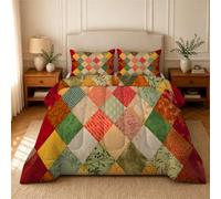phonxia Multicoloured Coverless Duvet Single 4.5 Tog, Ditsy Floral Patchwork Reversible Machine Washable Quilt, Diamond plaid Lightweight Set 135x200 cm, Soft Breathable Duvet for Bedroom U150