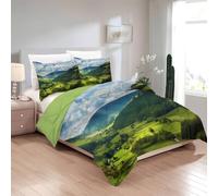 phonxia Nature Super King Duvet Set with 2 Pillowcases - Elements Coverless Duvet with Green Landscape Quilt Washable Reversible All Seasons Lightweight Warm - 260 x 220cm - C179