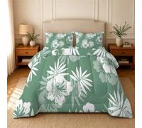 phonxia Palm Florals Duvet Double - Coverless Duvet 4.5 Tog with Modern Abstract, Soft Lightweight Comforter Set for All Season, 1 Summer Quilt Double 200x200cm with 2 Pillowcases, Matcha green U182
