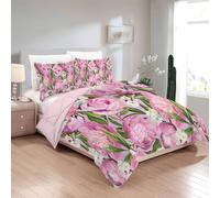 phonxia Pink King Size Duvet Reversible - Ditsy Floral Duvet Coverless, Microfiber All-Season Soft Bed Quilt, Peony Floral, Machine Washable, 240x220cm Includes 2 Pillowcases - H40