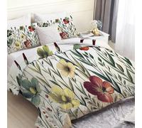 phonxia Plant Pattern Double Duvet Reversible - Yellow Flowers Coverless Duvet, Quilt for All Seasons Luxury Comforter with 2 Pillowcases, Washable Duvets Double, 200x200cm C85