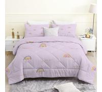 phonxia Purple Sommer Queen Size Duvet - Coverless Duvet 4.5 Tog with Rainbows, Soft Lightweight Comforter Set for Boys and Girls, 1 Quilt 228x228cm with 2 Pillowcases Machine Washable H34