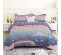 phonxia Purple Starry Skies Double Duvet Reversible - Galaxy & Space Coverless Duvet, Quilt for All Seasons - Comforter with 2 Pillowcases, Washable Duvets Double, 230x220cmH21