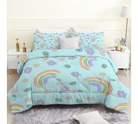 phonxia Rainbows Double Duvet Reversible - Purple Flowers Coverless Duvet, Quilt for All Seasons - Comforter with 2 Pillowcases, Summer Washable Duvets Double, 200x200cm H17