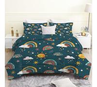 phonxia Rainbows Double Duvet Reversible - Sun & Clouds Coverless Duvet, Quilt for All Seasons - Comforter with 2 Pillowcases, Summer Washable Duvets Double, 200x200cm H7