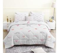 phonxia Rainbows Single Duvet Reversible - Hearts & Letters Coverless Duvet, Quilt for All Seasons - Comforter with 2 Pillowcases, Summer Washable Duvets Double, 200x200cm H37