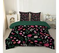 phonxia Red Florals Duvet Single - Coverless Duvet 4.5 Tog with Sage Green, Soft Lightweight Comforter Set for All Season, 1 Summer Quilt Single 135x200cm with 1 Pillowcase, Machine Washable Z-55